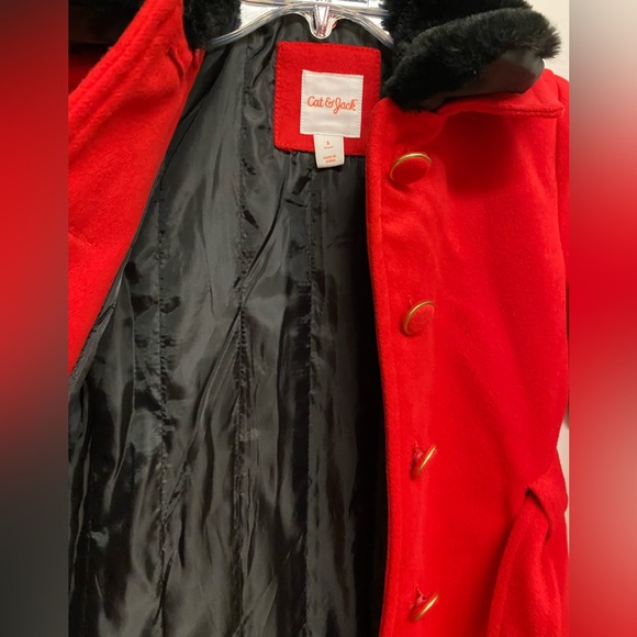 Cat and Jack Girls Red Coat with Removable Faux Fur Collar S - Picture 6 of 7